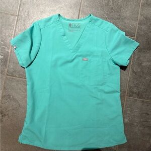 Figs Aqua V-Neck Scrub Top